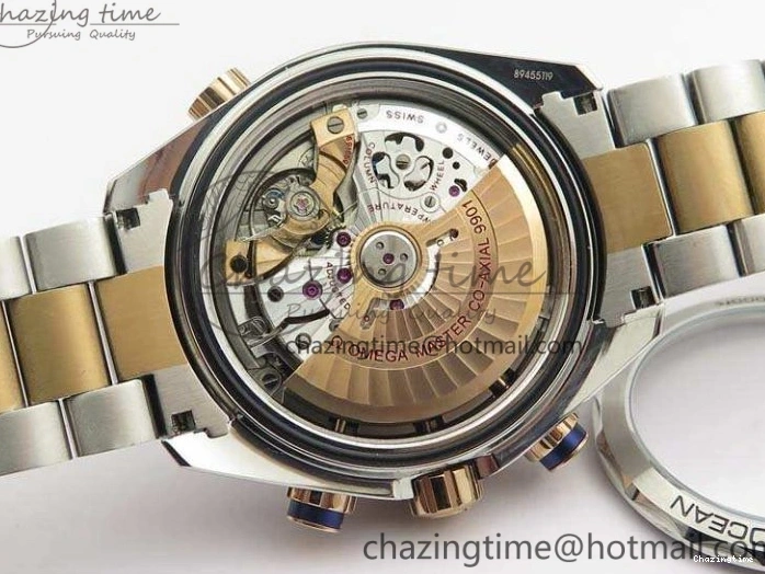 0412 Seamaster Pro Chrono SS RG OM Best Edition Blue Ceramic Blue Dial On SS RG Bracelet A Snug 8129